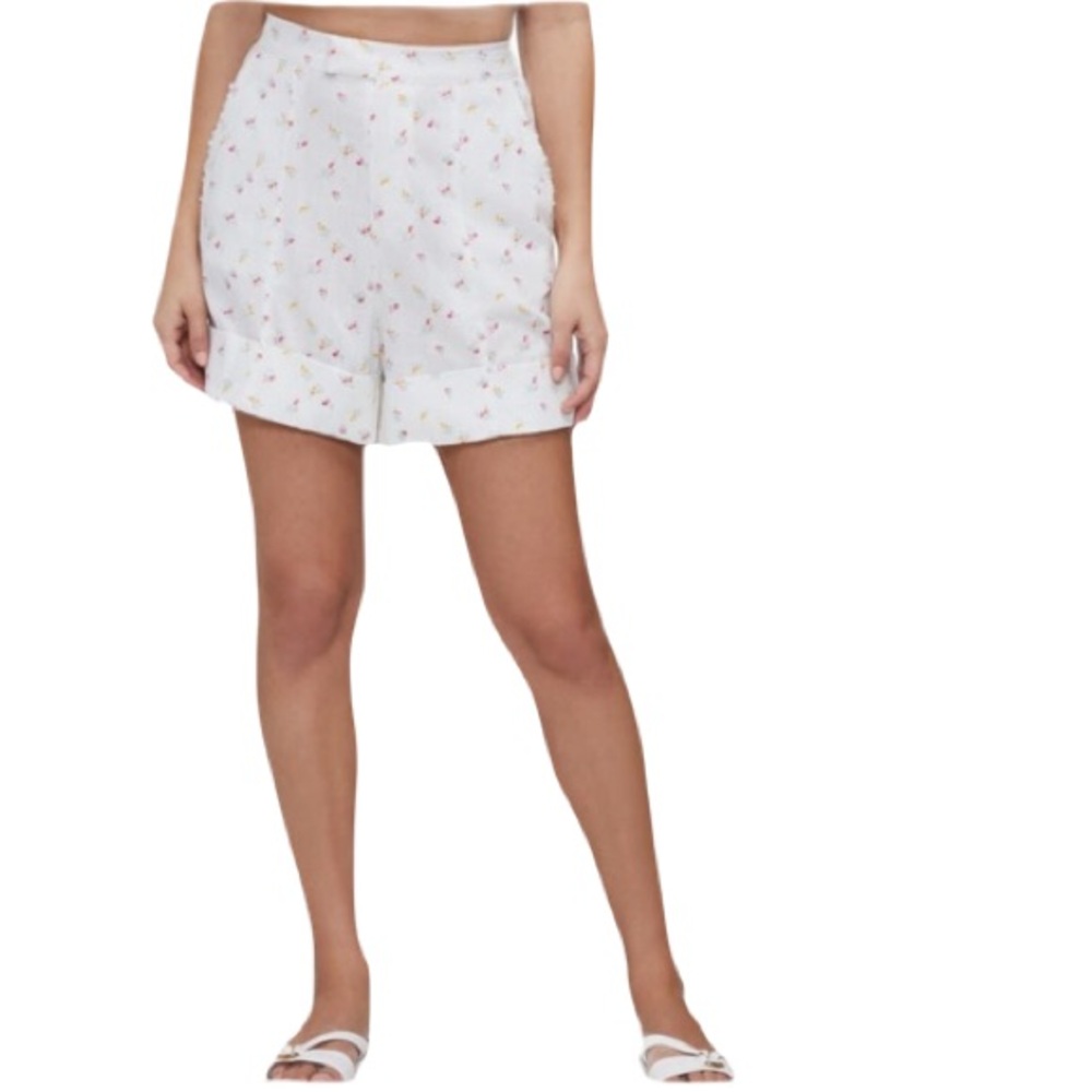 WILDFOX White Floral Shorts with Pearl Pockets